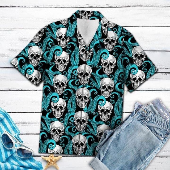 Felacia [Hawaii Shirt] Skull Octopus Cool Hawaiian Aloha Shirts-ZX1508